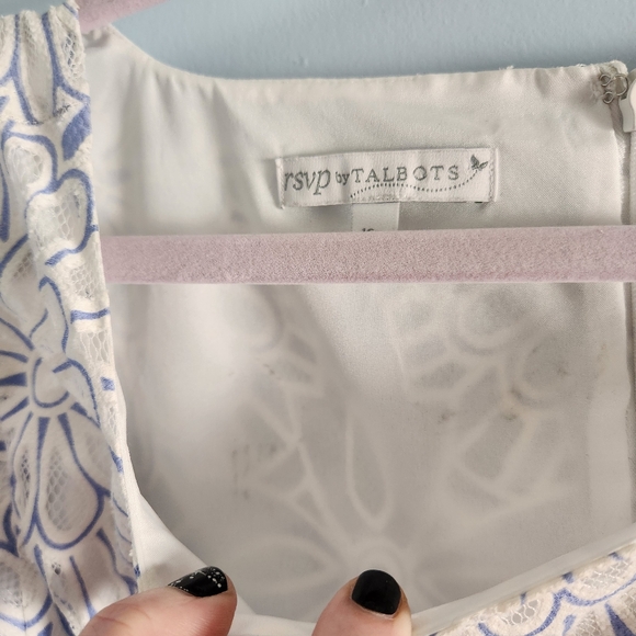 Talbots RSVP floral lace net cutout blue and white dress size 16P - Picture 9 of 9